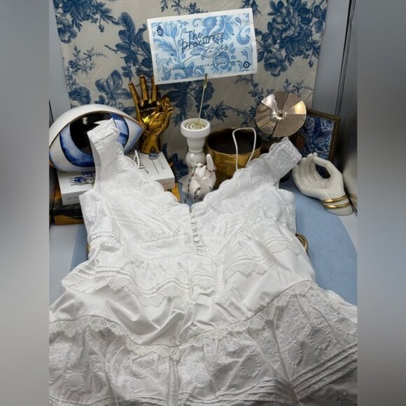 🆕 SELF-PORTRAIT 🧿 NWOT White Scallop Edge Off-Shoulder Mini Dress Sz UK12 US 8 - Picture 11 of 13